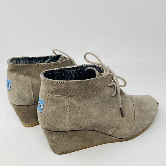 Toms Womens Bootie‎ Sz W9 Kala Round Toe Wedge Short Boots Brown Suede - Picture 1 of 9